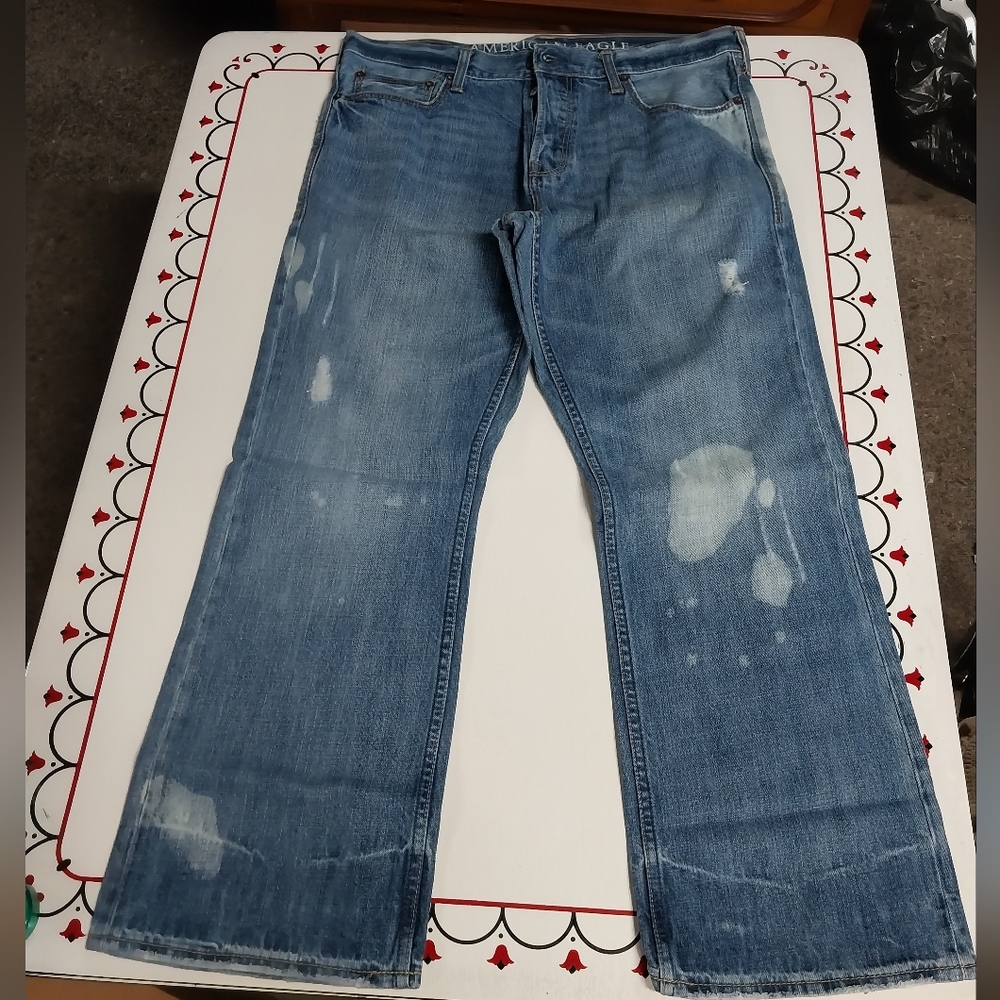 American Eagle Outfitters Men's Distressed Bootcut Blue Jeans